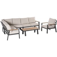 6-teiliges Gartenmöbelset Sofa Sessel Beistelltisch Alu Cremeweiß von Outsunny