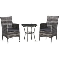 Gartensitzgruppe mit Beistelltisch, 3-tlg. Sitzkissen Polyrattan+Stahl Dunkelgrau 60x58,5x89,5cm von Outsunny
