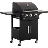 Gasgrill BBQ mit 3 Brennern je 3 kw mobiler Grillwagen mit 4 Rädern Schwarz 121 x 55 x 109 cm von Outsunny
