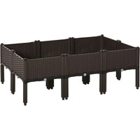 Hochbeet 6-teiliger Pflanzkasten mit Abflusslöchern Rattan-Look DIY von Outsunny