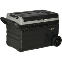 Kühlbox Auto 40L mit LED-Beleuchtung Kompressor Autokühlschrank mit Griffe Transportrollen Boot Camper Reisen 12/24V DC und 110-240V AC Grau+Schwarz von Outsunny