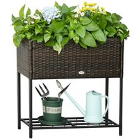 Outsunny Poly Rattan Hochbeet Blumentopf Blumenkasten mit Füßen mit Ablage von Outsunny