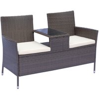 Outsunny Polyrattan Gartenbank Gartensofa Sitzbank mit Tisch 2-Sitzer Stahl Braun von Outsunny