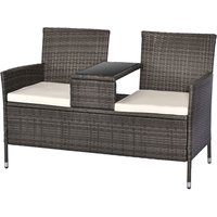 Outsunny Polyrattan Gartenbank Gartensofa Sitzbank mit Tisch 2-Sitzer Stahl Grau von Outsunny