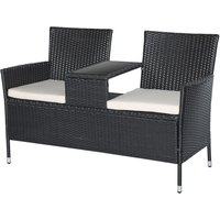 Polyrattan Gartenbank Gartensofa Sitzbank mit Tisch 2-Sitzer Stahl Schwarz B133 x T63 x H84cm von Outsunny