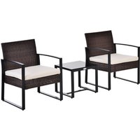Polyrattan Gartenset 3 tlg. Balkonmöbel Set mit Kissen Braun+Creme von Outsunny