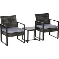 Polyrattan Gartenset 3 tlg. Balkonmöbel Set mit Kissen Grau von Outsunny