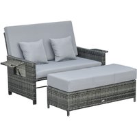 Outsunny Polyrattan Lounge-Sofa Gartensofa 2-Sitzer mit Kissen Grau von Outsunny