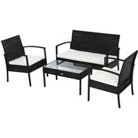 Outsunny Polyrattan Sitzgruppe Garnitur Lounge Sofa Gartenset 7 tlg. mit Kissen, Schwarz von Outsunny