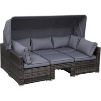 Outsunny Rattan Lounge Set  mit Sonnendach inkl. Kissen und Beistelltisch Metall Grau 215 x 75 x 64 von Outsunny