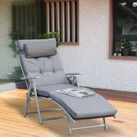Sonnenliege mit Kissen 7-stufig verstellbare Rückenlehne 137 x 63,5 x 100,5 cm grau von Outsunny