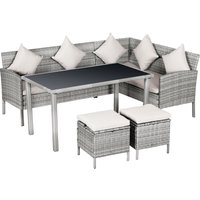 Outsunny - 5-tlg. Gartenmöbel Set, Rattan Sitzgruppe mit Fußhocker, Metall, Grau, 134 x 60 x 75 cm - Grau+Creme von Outsunny