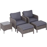 5-tlg. Polyrattan Gartenmöbel Sitzgruppe Gartenset Sofagarnitur Garnitur Lounge mit Kissen Dunkelgrau 2 x Sessel 1 x Couchtisch 2 x Hocker von Outsunny