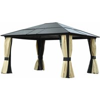 Luxus Pavillon Gartenpavillon Alu Partyzelt Gartenzelt mit lichtdurchlässigem pc Dach 430 x 360 x 280 cm - Schwarz+Braun+Beige - Outsunny von Outsunny