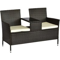 Outsunny Polyrattan Gartenbank Gartensofa Sitzbank mit Tisch 2-Sitzer Stahl Braun B133 x T63 x H84cm - Braun von Outsunny