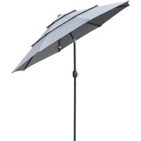 2,6 m Sonnenschirm Terrassenschirm mit 3-stufigem Dach 8 Rippen Grau von Outsunny