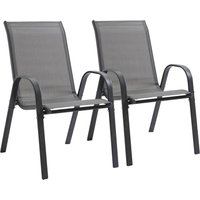 2er Set Gartenstuhl Essstühle Metall Mesh-Gewebe Grau 70 x 54 x 90 cm 2er Set Gartenstuhl Essstühle Metall Mesh-Gewebe Grau 70 x 54 x 90 cm von Outsunny