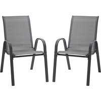 Outsunny - 2er Set Gartenstuhl Stapelstuhl mit Armlehne Essstühle Garten Metall Mesh-Gewebe Grau 70 x 54 x 90 cm von Outsunny