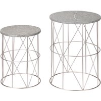 2er-Set Gartentisch Retro Metallkorb Drahtkorb Garten Satztisch Metall Rose+Gold+Grau Ø41 x 46 cm von Outsunny