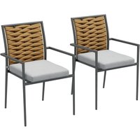 Outsunny - 2er-Set Rattan Gartenstuhl Gartensessel Set mit Kissen, Stapelbarer Gartenstuhl, Balkonstuhl für Terrasse, Stahl, 57 x 58 x 87 cm, Grau Outsunny - 2er-Set Rattan Gartenstuhl Gartensessel Set mit Kissen, Stapelbarer Gartenstuhl, Balkonstuhl für Terrasse, Stahl, 57 x 58 x 87 cm, Grau von Outsunny