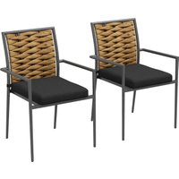 2er-Set Rattan Gartenstuhl Stapelbarer Gartensessel Set mit Kissen von Outsunny