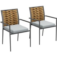 2er-Set Rattan Gartenstuhl Stapelbarer Gartensessel Set mit Kissen von Outsunny