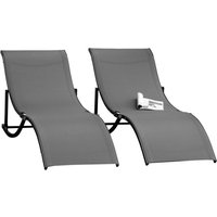 2er Set Sonnenliege Gartenliegen Stoffliege Relaxliege ergonomisch Aluminium Texteline Dunkelgrau 165 x 61 x 63 cm von Outsunny