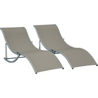 2er Set Sonnenliege Gartenliegen Stoffliege Relaxliege ergonomisch Aluminium Texteline Hellgrau 165 x 61 x 63 cm - Hellgrau - Outsunny von Outsunny