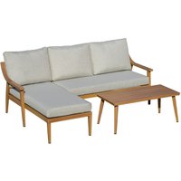 Outsunny - 3 teiliges Gartenmöbel Set mit Chaiselongue, Doppelsofa, Beistelltisch & Kissen, Khaki - Naturholz von Outsunny