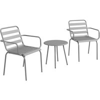 Outsunny - 3tlg. Bistroset Gartenmöbel Set mit 1 Couchtisch, 2 Stapelbaren Stühlen, Balkon-Set, Sitzgruppe für Balkon, Terrasse, Stahl, Hellgrau von Outsunny