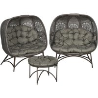 3tlg. Gartenstuhl-Set, Korbstuhl mit Faltbarem Sitzkorb, Couchtisch von Outsunny