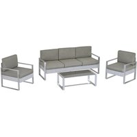 4-TLG. Gartenmöbel Gartensofa Set Garten-Lounge-Set mit Rückenlehne und Armlehne Metalldrehverfahren Garten Garnitur Sitzgruppe Poly Rattan grau von Outsunny