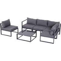 Outsunny - 6-tlg. Gartengarnitur Gartenset Gartensofaset Sitzgruppe Gartenmöbel Alu+ Polyester + Hartglas Grau 4 x Sessel 1 x Ecksofa 1 x von Outsunny