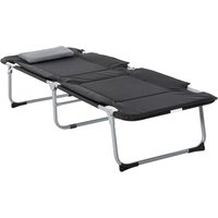 Campingbett Feldbett Klappbett mit Kissen inkl. Tasche Schwarz+Silber 183 x 66 x 33 cm von Outsunny