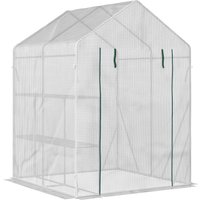 Foliengewächshaus begehbares Gewächshaus mit 4 Regalebenen Weiß PE-Kunststoff 143 x 143 x 195 cm von Outsunny