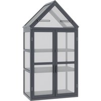Gewächshaus 3 Ebenen aufklappbares Dach Holz Polycarbonat wetterfest Natur 70,5x42x132cm von Outsunny