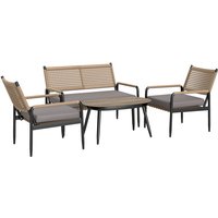 Gartenmöbel Set aus Polyrattan Lounge-Set mit 2er Sofa Sessel Glastisch Kissen wetterfest Sitzgruppe für 4 Personen Outdoor Balkonmöbel Set von Outsunny