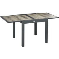 Gartentisch, ausziehbar, pflegeleicht, Aluminiumrahmen, Holzoptik, 160 x 80 x 75 cm - Beige+Grau von Outsunny