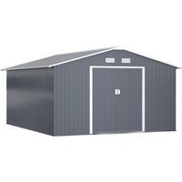 Metall Gerätehaus 26,2m³ 340x386x200cm Geräteschuppen mit Satteldach Fundament Schiebetür wetterfest Gartenhaus Outdoor Garten Schuppen Schrank für Metall Gerätehaus 26,2m³ 340x386x200cm Geräteschuppen mit Satteldach Fundament Schiebetür wetterfest Gartenhaus Outdoor Garten Schuppen Schrank für von Outsunny