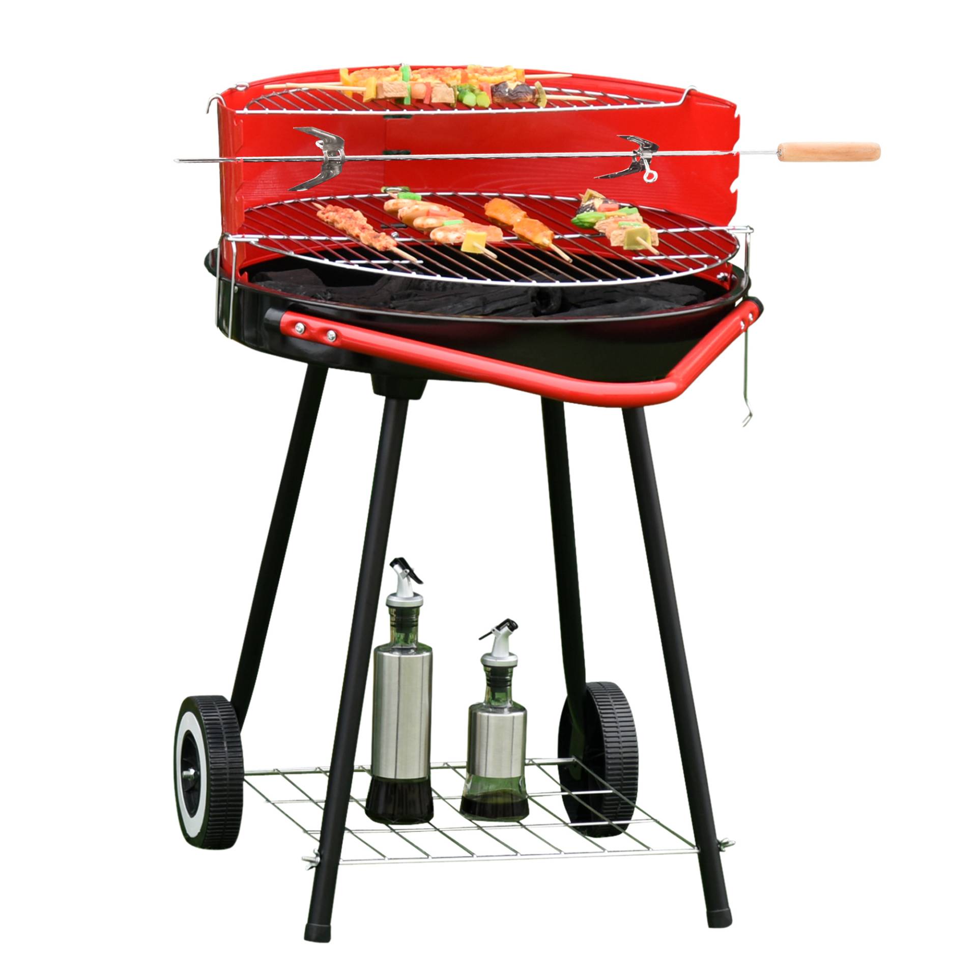 Grill barbecue bbq a carbonella regolabile in acciaio nero e rosso von Outsunny