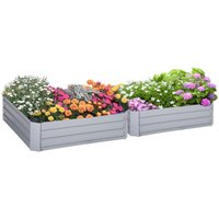Hochbeet Set, 2-TLG. Gartenbeet aus Stahl, Blumenkübel für Garten, Grau von Outsunny