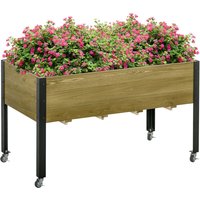 Hochbeet mit Rädern Pflanztisch Blumenkasten mit Abfluss Massivholz Vliesstoff Hellbraun 120 x 60 x 72 cm - Braun - Outsunny von Outsunny