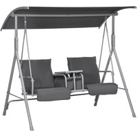 Hollywoodschaukel 2-Sitzer Schaukelbank mit Baldachin, Tasche, Gartenschaukel mit Tablett, bis 180 kg Belastbar, für Garten, Balkon, Schwarz von Outsunny