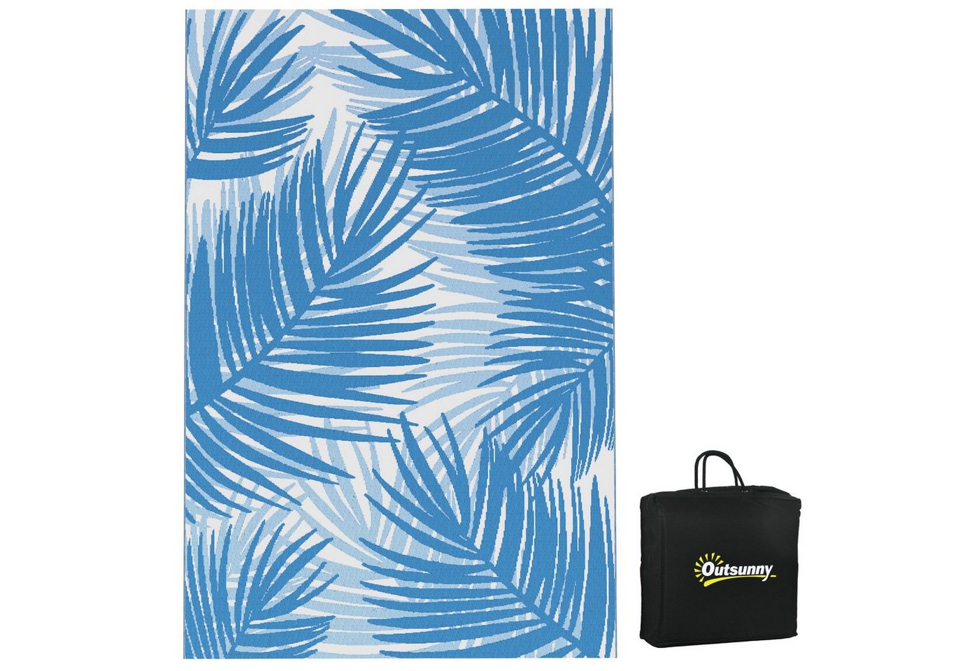 Outsunny Outdoorteppich Wendeteppich mit Tragetasche, Gartenteppich, Rechteckig, Höhe: 0.3 mm, für Camping, Terrasse, Kunststoff, Blau, 182 x 274 cm von Outsunny