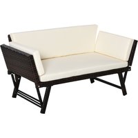 Outsunny Polyrattan Gartensofa 2 Sitzer Gartenmöbel Loungesofa Gartenbank Gartenliege klappbar Armlehnen Stahl Braun 129 x 63 x 67 cm von Outsunny