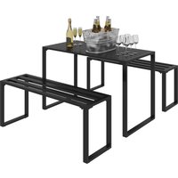 Outsunny Outdoor Möbelset Festgarnitur 3-tlg. Sitzgruppe Gartengarnitur 1 x Tisch 2 x Sitzbank Metall Schwarz 110 x 55 x 70 cm von Outsunny