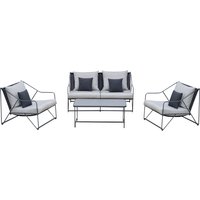 Outsunny Gartengarnitur für 4 Personen Gartenmöbel-Set mit Couchtisch Sofa mit Kissen Outdoor Metall Grau+Schwarz von Outsunny