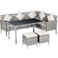 Outsunny Rattan Gartenmöbel Set Sitzgruppe mit Fußhocker Metall Grau 134 x 60 x 75 cm von Outsunny