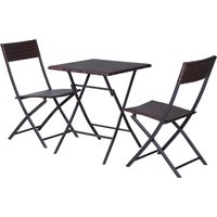 Outsunny Polyrattan Bistroset für 2 Personen Sitzgruppe Rattan Gartenmöbel Set Garnitur Braun von Outsunny