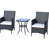 Outsunny Balkonmöbel Set für 2 Personen Sitzgruppe Rattan Gartenset Polyrattan Schwarz von Outsunny